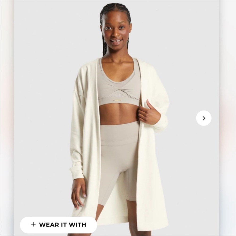 NWOT Gymshark Whitney Oversized Unbleached Cream Ivory Open Cardigan Robe